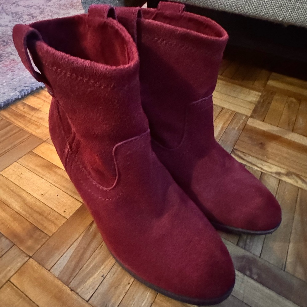 Call it Spring red suede ankle boots
